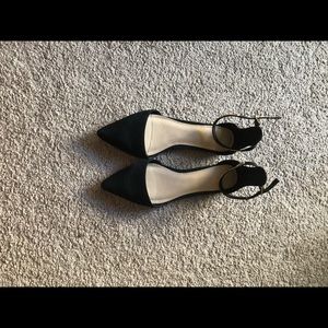 Black flats with gold ankle strap